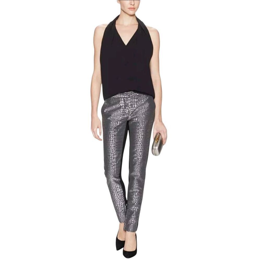 DVF Diane von Furstenberg Pants Size 6 Alexis Jacquard Metallic Croc Foil Skinny